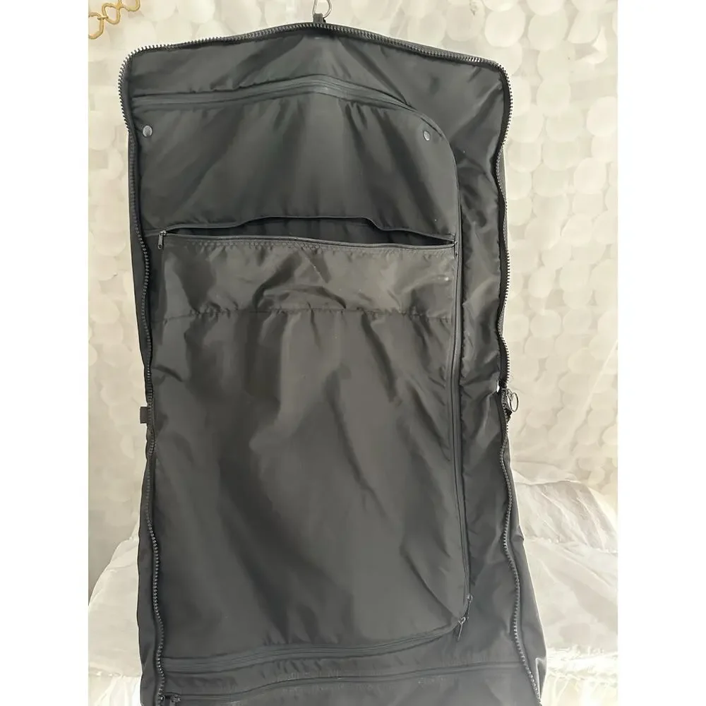 VTG Lands' End Carry On Luggage Black NYLON Garment Bag folding With Strap USA